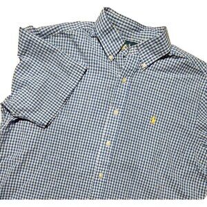 Ralph Lauren Gingham Classic Fit Button Up‎ Shirt Men's L Blue